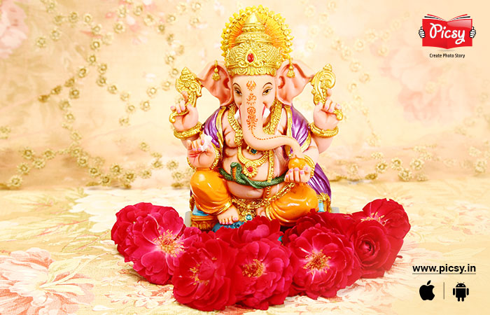 Ganpati Decoration with Colorful Flowers
